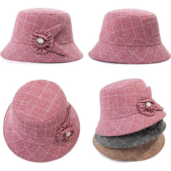 Women Foldable Cotton Linen Cloche Hat Sun Protection Elegant Wedding Party main image 5